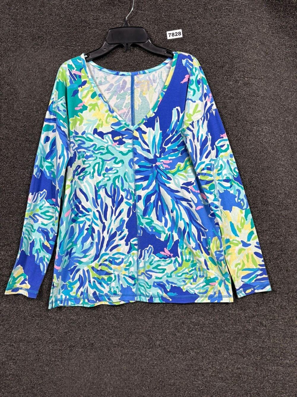 Lilly Pulitzer Shirt Womens XS Multicolor Floral V Neck Long Sleeve Luxletic Top